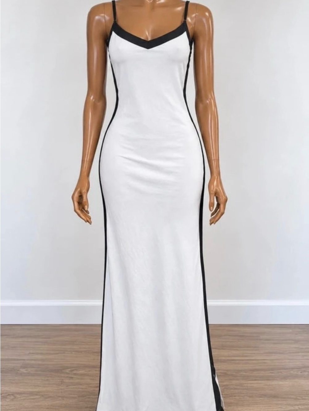 SHEIN White Maxi Slip Dress with Black Piping